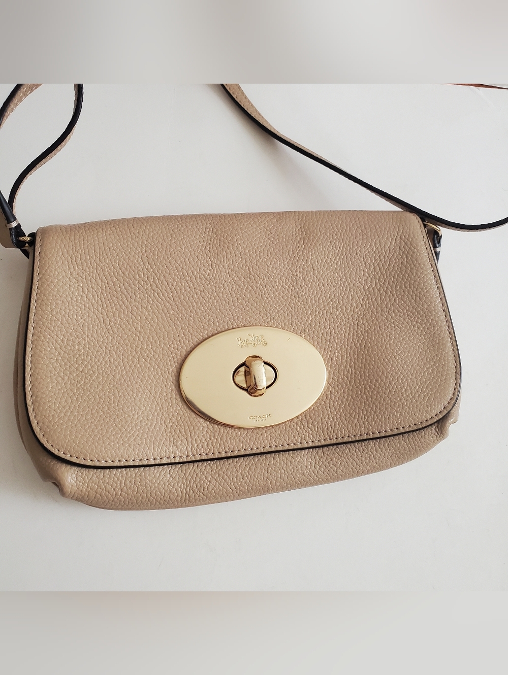 Coach Liv Pebbled Beige Leather Pouch Crossbody